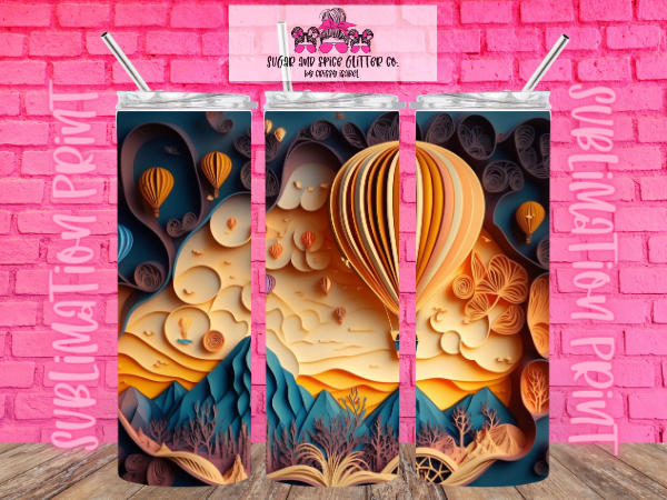 Quilled Hot Air Balloon Sublimation Print - Tumbler Wrap