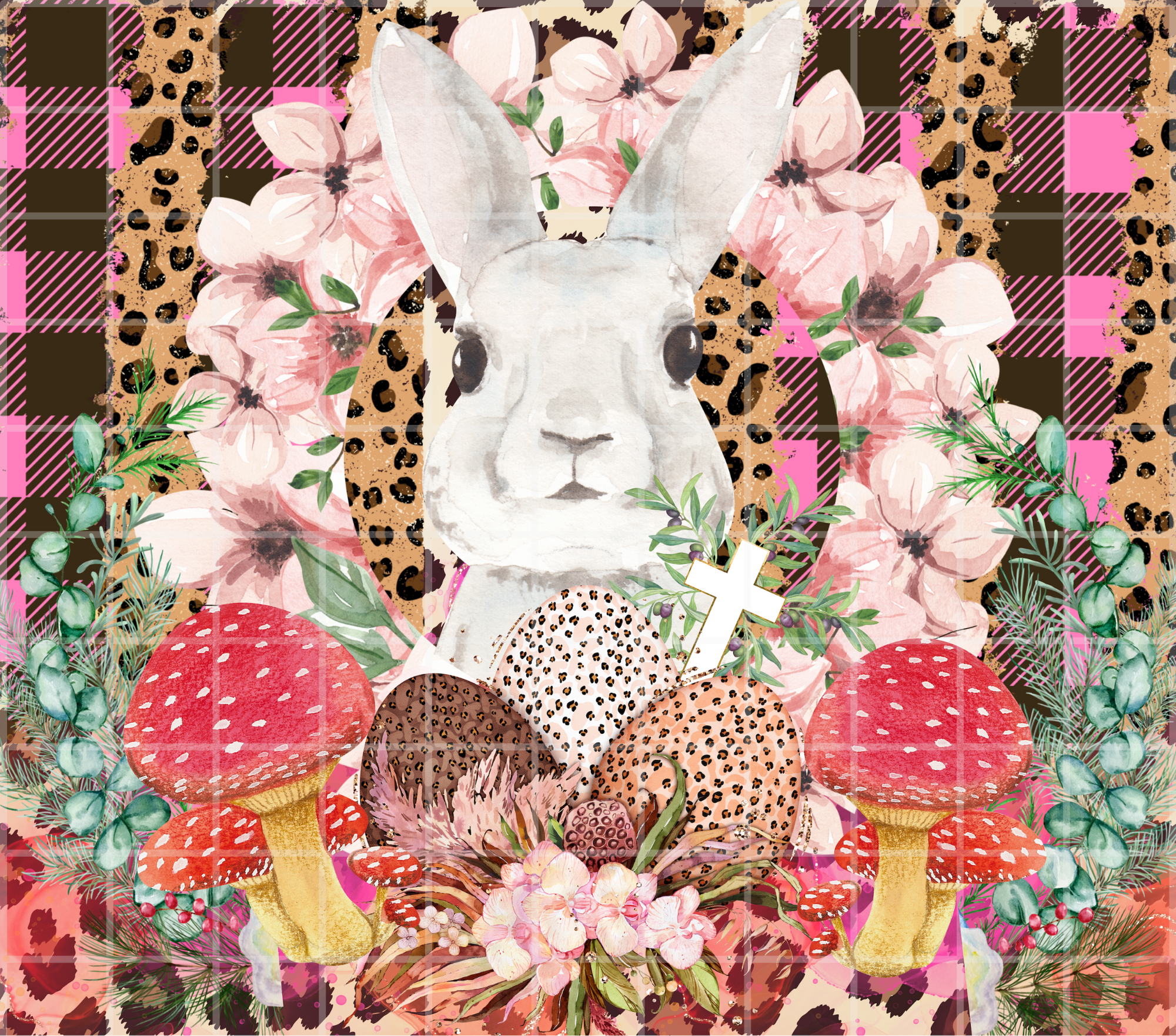 Easter Bunny Plaid Sublimation Print - Tumbler Wrap