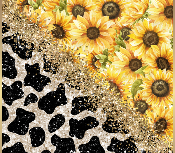 Cow Print Sunflower Sublimation Print - Tumbler Wrap