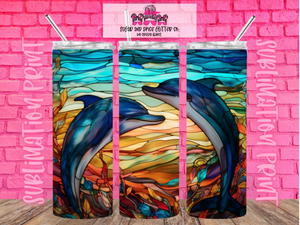 Stained Glass Dolphin Sublimation Print - Tumbler Wrap