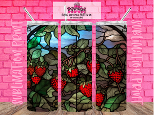 Stained Glass Strawberry Sublimation Print - Tumbler Wrap