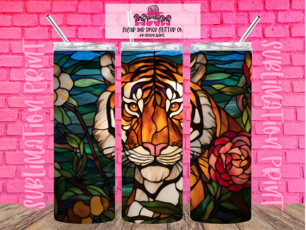 Stained Glass Tiger Sublimation Print - Tumbler Wrap