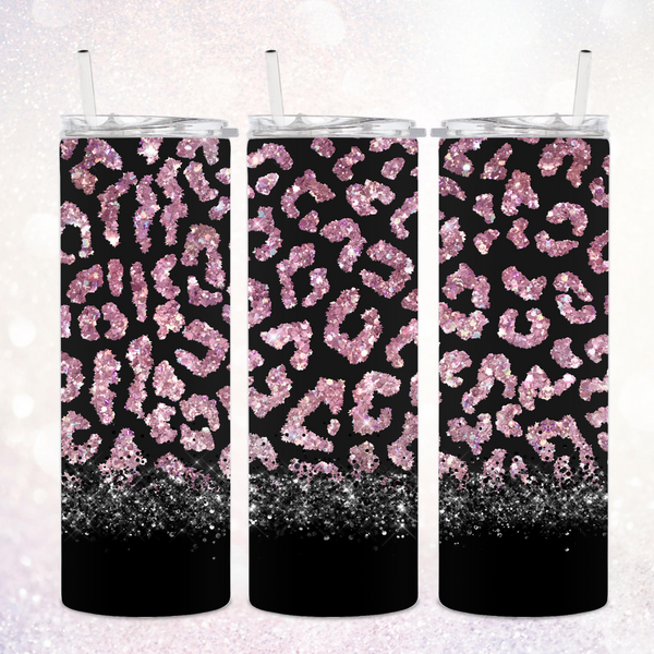 Black and Pink Leopard Sublimation Print - Tumbler Wrap