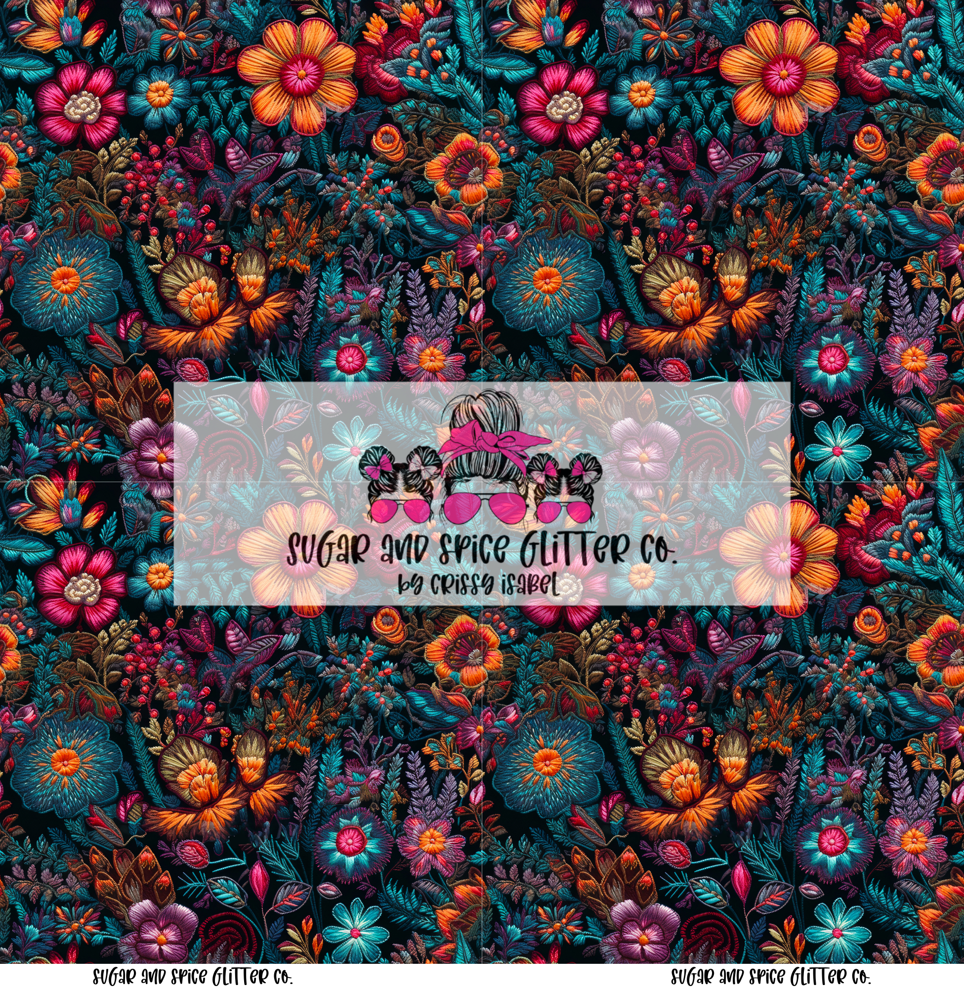 Boho Floral Embroidery Pattern | 12x12 Adhesive Vinyl Sheet